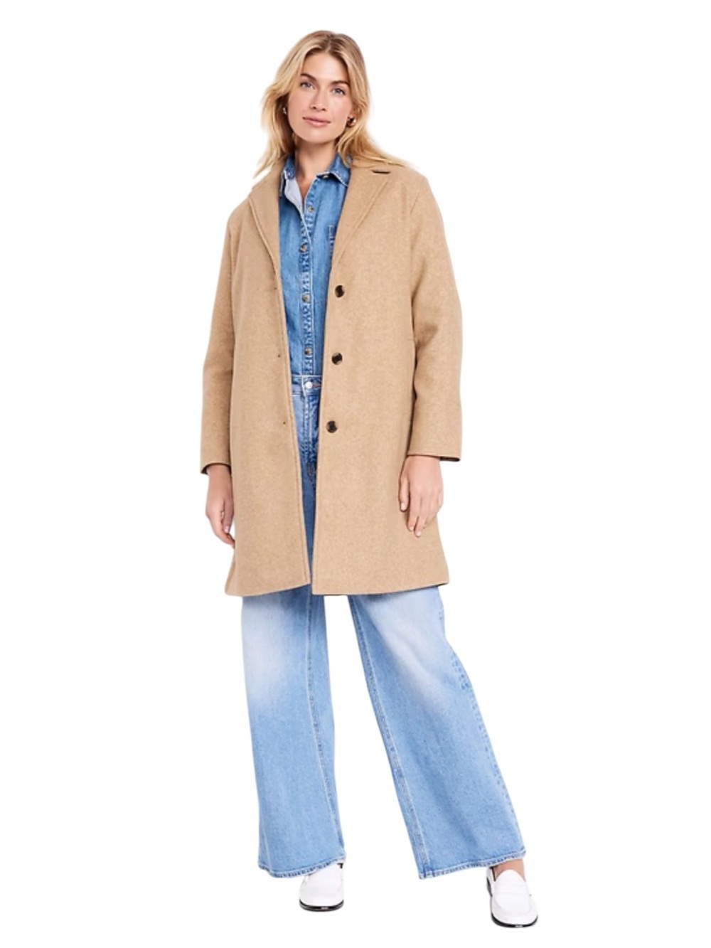 Old Navy Relaxed Car Coat Size Large Camel Tan Midi Office Workwear NWT